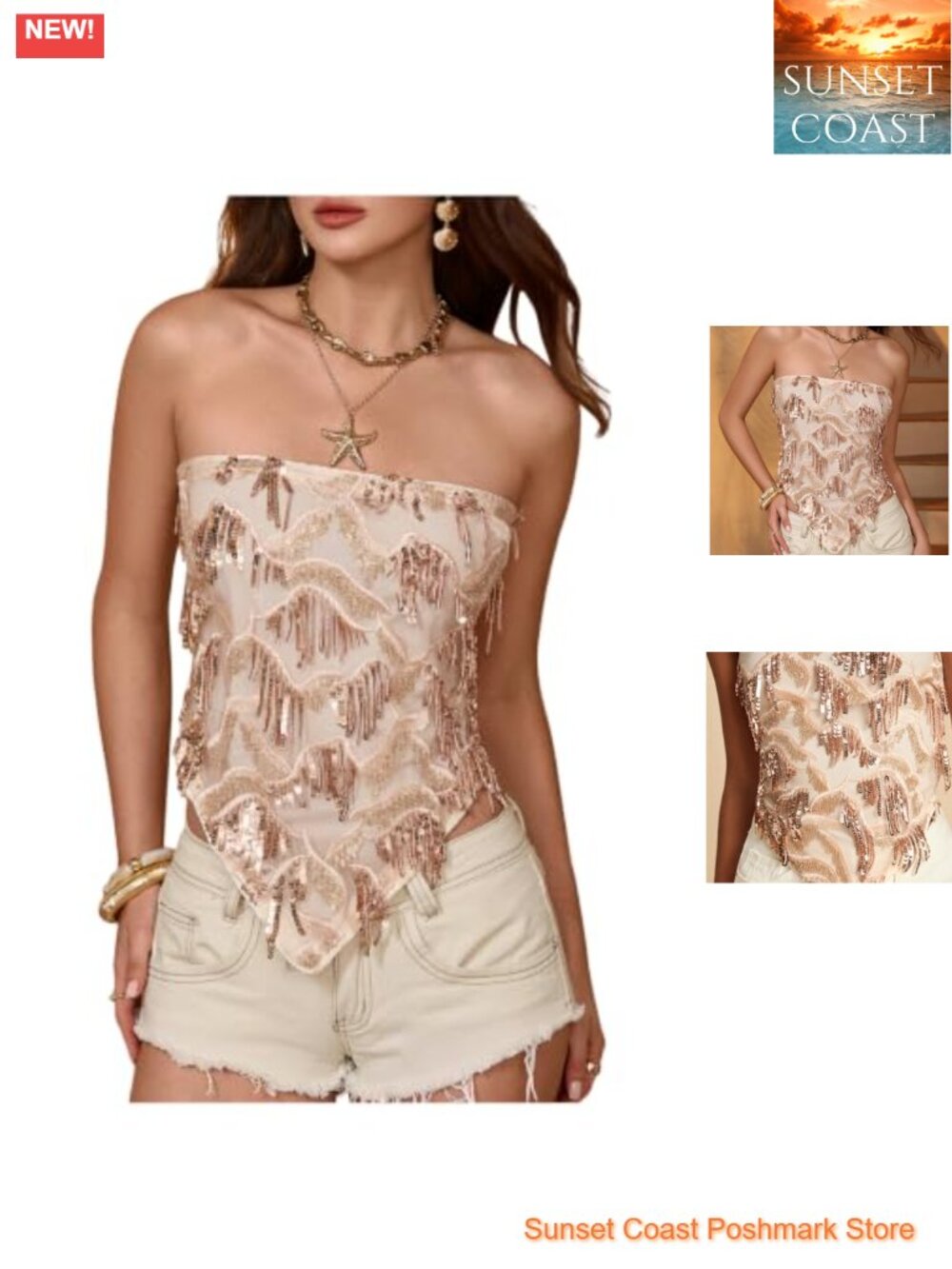 Women's Sequin Fringe Tank Top, Tassel Trim, Sleeveless, Party